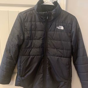TNF The North Face Girls Black Reversible Mossbud Coat Size L 14/16